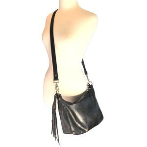 BLACK Handmade Leather Moto Fringe Zipper Shoulder Crossbody Handbag!